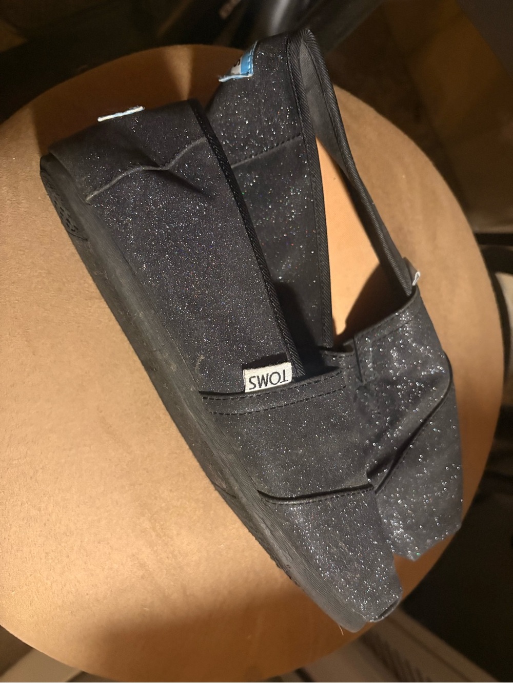 Toms Black Sparkle Slip-On Flats